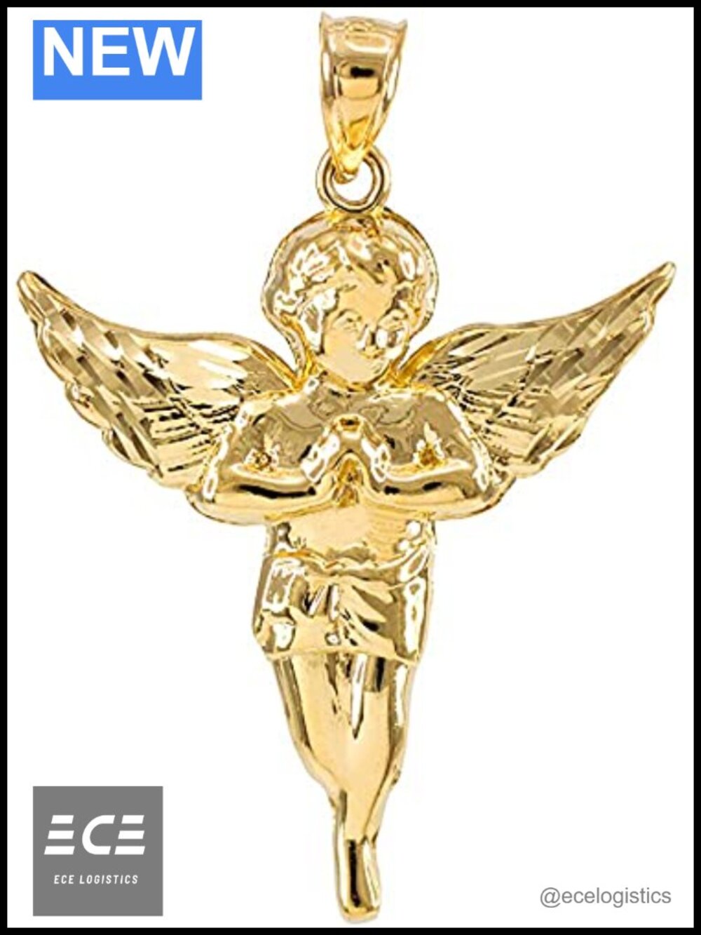 10K Yellow Gold Angel Guardian Pendant Charm Fine Jewelry Gift